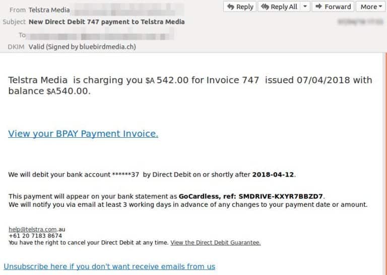 ‘Telstra Media’ BPAY billing message