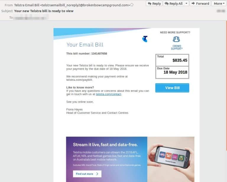 Fake Telstra emails